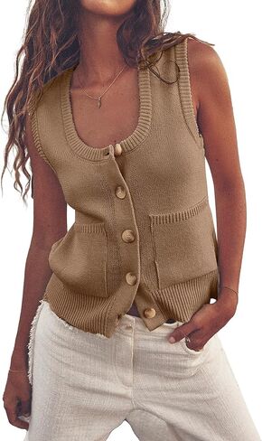 Beautiful Nomad Women's Knit Sweater Vest Sleeveless Tank Tops Casual Y2K Button Down Cardigan Vest Shirts in Kuwait