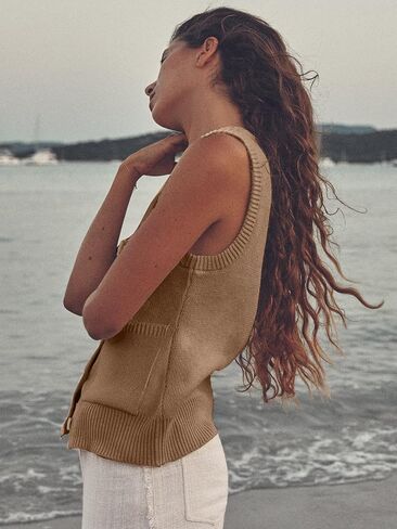 Beautiful Nomad Women's Knit Sweater Vest Sleeveless Tank Tops Casual Y2K Button Down Cardigan Vest Shirts in Kuwait