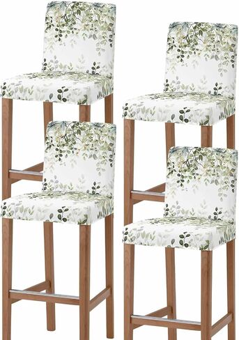 Sage Green Leaves Bar Stool Cover Set of 2, Stretch Removable Bar Stool Chair Covers with Backs Pub Counter Stool Chair Slipcover for Dining Room Cafe Spring Eucalyptus Gold Watercolor in Kuwait