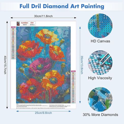 MAXBYE Colorful Flowers Diamond Art Kits for Adults, DIY 5D Full Drill Diamond Arts and Crafts Kits，Diamond Art Painting Accessories for Home Wall Decoration 12x16inch in Saudi Arabia