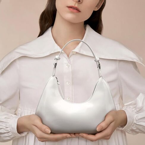 Cute Shoulder Bags for Women, Small Going Out Purse Patent Leather Crescent Bag Women's Shoulder Handbags with Zipper Closure in Kuwait
