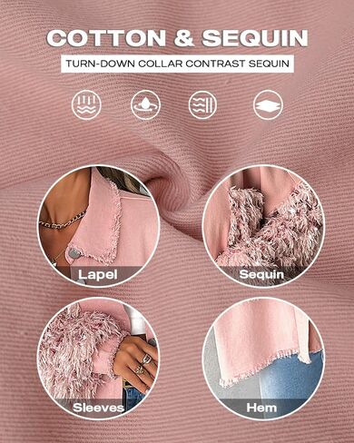 CHICME BEST SHOPPING DEALS Womens Jacket Sequin Patchwork Long Sleeve Jacket Top Button Front Oversized Denim Shacket in Saudi Arabia
