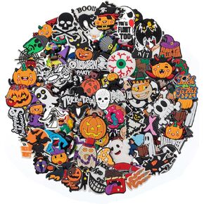 25,30,50,100 Pcs Random Halloween Shoe Charms for Croc Clog Sandals Bracelets Accessories Decoration, Horror Pumpkin Skull Shoe Charms for Kids Teens Adults Hallwoeen Party Favor Gift