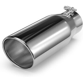 Richeer 3.5" Inlet Exhaust Tip, 3 1/2" Inlet 5" Outlet 12" Overall Length Stainless Steel Exhaust Tailpipe Tips with Polished Finish Universal for Vehicles with 3.5" O.D. Tailpipe Clamp/Bolt on Design