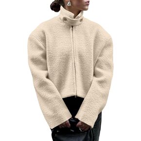 Tankaneo Womens Fleece Jackets Sherpa Zip Up Faux Fur Coat Winter Warm Fuzzy Outerwear