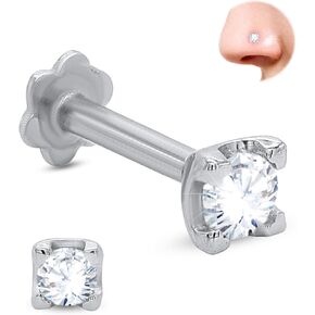 0.11 cttw Round Solitaire Lab-Grown Diamond Nose Ring in 14K Gold | Gold Nose Stud in 20 Gauge | Diamond Nose Pin For Women's (Color- E-F, Clarity-VS2)