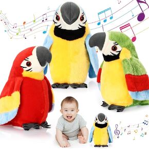 3 Pcs Talking Parrot Toy for Kids Repeat What You Say Talking Macaw Parrot Plush Interactive Stuffed Animal Parrot Toys for Kids Boys Girls Christmas Birthday Gifts Early Learning