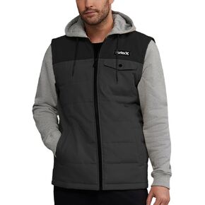 Hurley Men's Voyager Jacket - Lightweight Hooded Quilted Canvas Sweater Vest Jacket - Insulated Utility Jacket for Men (S-XL)