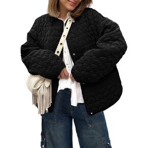 Tankaneo Womens Quilted Lightweight Jackets Winter Loose Fit Puffer Coat 2024 Fashion Outwear with Pockets