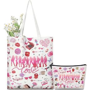 2 Pcs Singer Fans Reusable Canvas Tote Bag and Singer Makeup Bag Aesthetic Travel Music Lovers Gifts for Women Christmas Singers Fans Birthday Gift Grocery Shopping Storage