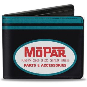 Buckle-Down Men's PU Bifold Wallet-Mopar 1954-1958 Chrysler Logo Top Stripe Black/Blue/Red/White, Multicolor, 4.0" x 3.5"