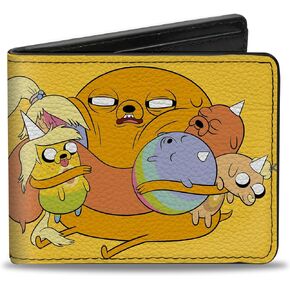 Buckle-Down Cartoon Network Bifold Wallet with Standard Billfold and Card Slots, Adventure Time Jake and Pups Worlds Greatest Dad Pose Yellow, Vegan Leather