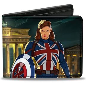 Buckle-Down Men's Comics Wallet, Bifold, Marvel Studios What If Captain Carter Shield Pose, Vegan Leather, What If, 4.0" x 3.5"
