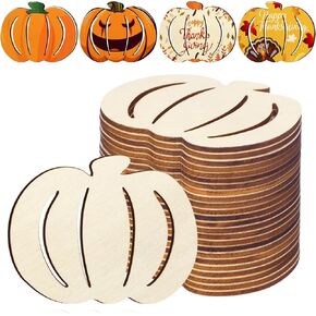 Blulu 24 Pcs Thanksgiving Hollow Wooden Pumpkin Cutouts Unfinished Wood Pumpkin Craft Fall Wood Pumpkin Decoration Wooden Ornament Fall Decor for DIY Painting Party Supplies(3.5 Inch)