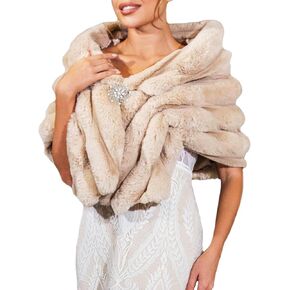 GORAIS Women Faux Fur Shawl Wedding Fur Wrap Bridal Winter Fur Stole for Brides and Bridesmaids