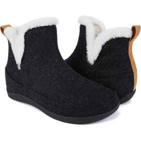ERGOfoot Slipper Boots With Arch Support for Women Men, Comfy Plantar Fasciitis Orthopedic Slippers for Indoor Outdoor, Wool Felt Slipper Booties with Warm Cozy Plush Faux Fur Lining