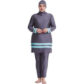 HANYIMIDOO Muslim Women's Plus-Size Color-Matching Fat Swimsuit Tankinis 3 Pieces Swimwear