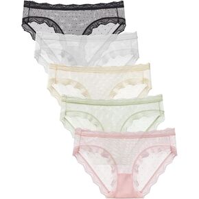 KNITLORD Womens Underwear Stretch Lace Underwear for Women Sexy Bikini Panties Super Soft 5 Pack