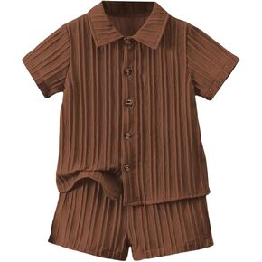 SweatyRocks Boy's 2 Piece Outfits Short Sleeve Collar Button Down Shirt and Shorts Clothing Set