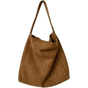 Large Suede Tote Bag For Women Slouchy Shoulder Bags Suede Purses Women’s Satchel Bag Work Handbag Crescent Bag Travel Winter