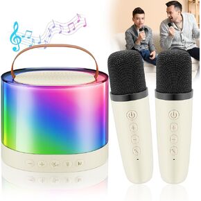 Mini Karaoke Machine for Kids, Bluetooth Speaker with 2 Wireless Microphones, Protable Toddler Karaoke Machine Toys with Variable Voice LED Lights for 4-12 Years Old Girls Christmas Birthday Gift
