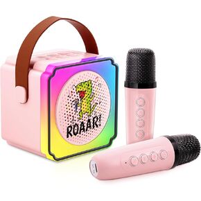 Kids Karaoke Machine、Kareoke Machine with Bluetooth and Wireless Microphone for Kids， Toys Gifts for Girls Boy Ages 4, 5, 6, 7, 8, 9, 10, 12 +Year Old Birthday (Pink-2 Mic)