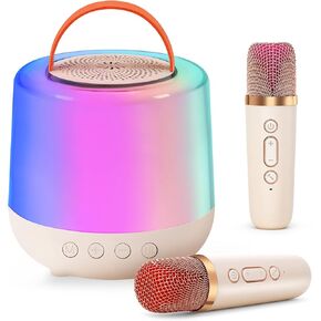 Mini Karaoke Machine for Kids, 2-14 Years Kids Toys with 2 Wireless Microphone, Girls Birthday Gifts Toys with Led Lights, Portable Bluetooth Speaker for Home Christmas Birthday Indoor Outdoor Party