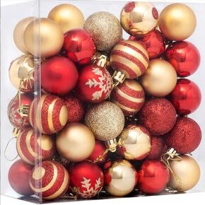 50pcs Christmas Balls 1.6" Christmas Tree Decoration Ornaments for Xmas Tree Holiday Wreath Garland Decor Ornaments, Red and Gold, 4cm
