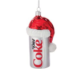 Kurt Adler CC4163 Glass Diet Coke Can Ornament with Santa Hat, 4.5", Christmas