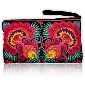 Sabai Jai - Floral Embroidered Boho Clutch - Handmade Ethnic Flower Wristlet Purse