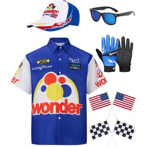 6Pcs Ricky Bobby Costume Talladega Nights Outfit Halloween Adult Costume Accessories Set for Men Women