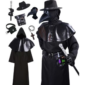 10 Pcs Plague Doctor Renaissance Medieval Priest Halloween Cosplay Costume Accessories Set Unisex