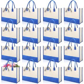Reginary 12 Pack Canvas Tote Bags Initial Classic Present Bag Personalized Canvas Beach Bag for Wedding, Birthday, Beach(Brown and White)