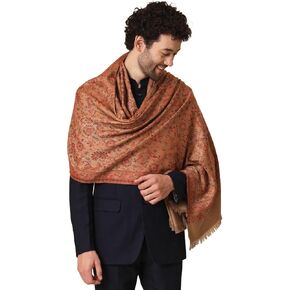 Zamour Large Jacquard Woven Indian Shawl Wrap for Men, Light Weight, Traditional Floral Jaal Patterns Black