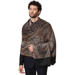 شال هندي منسوج من قماش الجاكار الكبير من زمور للرجال، خفيف الوزن، أنماط زهور تقليدية باللون الأسود in Kuwait