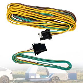 Trailer Wiring Harness Kit, 4 Flat Extension Connector，21ft & 4ft Wishbond Trailer Light Kit, Extended Length Trailer Wiring Kit for Utility Trailer Lights and Utility Boats DD005