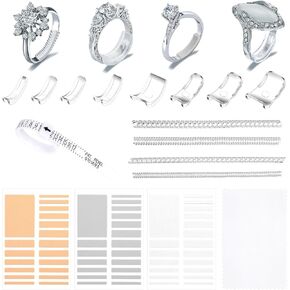 Ring Size Adjusters Set for Loosing Rings with Ring Size Measuring Tool 17 Pcs Plug-in Invisible Ring Guards Silicone Tightener EVA Foam Ring Size Reducer Set with Polishing Cloth Organizer for Women