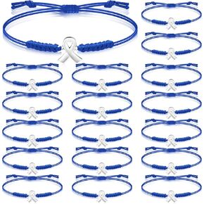 Sasylvia 20/50/100 Pcs Colon Cancer Awareness Bracelets Adjustable Cord Blue Ribbon Braided Bracelets Inspirational Colon Cancer Gifts for Survivor Fighter Jewelry