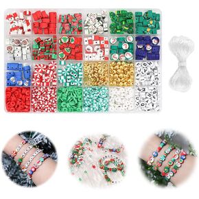 1480Pcs Christmas Clay Bead Kit Polymer Clay Beads Charms Christmas Friendship Bracelet Necklace Jewelry Making kit,Accessories for Christmas DIY Jewelry Making Supplies DIY Christmas Gifts.