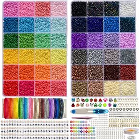 Bracelet Making Kit 2 Boxes-25000 Pecs 48 Colors Beads for Friendship Bracelets Kit with 24000 Pecs Glass Beads, Letter Beads and Number Beads