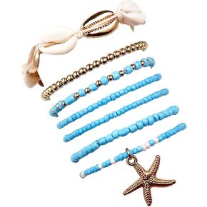Pingyongchang Bohemian Stackable Shell Beaded Ankle Bracelets for Women Colorful Boho Multi-Layer Seashell Gold Starfish Adjustable Handmade Braid Bracelet Summer Beach Holiday Accessories Gifts