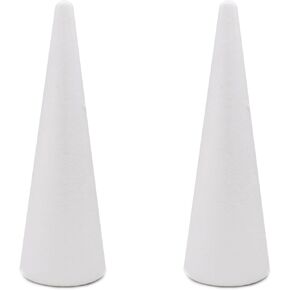 Crafare 2 Pack Foam Cones 3.66x11.8Inch Polystyrene Tree Cone for Christmas Project Wedding Table Centerpiece Arts Crafts Supplies and Floral Arrangement