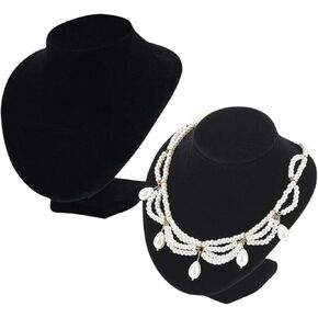 YAN & HIN 2pcs 6-inch Short Black Velvet Necklace Small Holder Stand Display Stands Mannequin Bust Jewelry Organizer Displays for Shop Event Shows (Black Velvet, 10 x 15 cm)