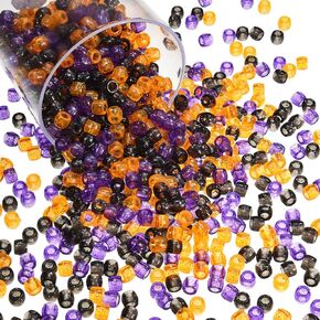 1000 Pieces Halloween Pony Beads DIY Craft Beads Plastic Pony Beads with Storage Box for Halloween Home Party Decoration Supplies (Glitter Orange, Glitter Black, Orange, Black)