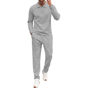 Babioboa Men's Polo sweatsuit Sets 1/4 Zip Fashion Casual Tracksuits jogging long Sleeve Polo Suit for Men 2 Piece Set