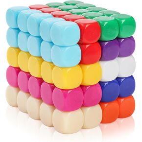 100 Pieces Blank Dice, 16MM Acrylic Colored Dice Cubes, Assorted Color DIY Dice, Six Sided Bulk Dice for Board Games, DIY Sticker, Math Counting Teaching (10 Colors)