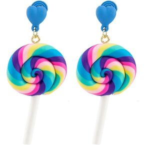 Cute Lollipop Colorful Rainbow Heart Love CLip on Lightweight Fake Dangle Drop Earrings for Women Teen Girls Non Pierced Ear Candy Sugar Charm Dangling Hypoallergenic Fashion Jewelry Halloween Party