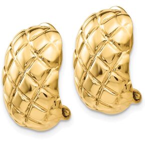 Gold Non-Pierced Earrings 14K Yellow White Gold Polished Quilted Non-pierced Omega Back Earrings Perfect Jewelry Gift For Her