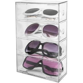 Linkidea Acrylic Sunglasses Organizer for Extra Large Sunglasses, Glasses Holder Sunglass Display Stand with 4 Drawers, Sun Glasses Storage Compatible with Gucci GG0876S GG0875S GG1020S