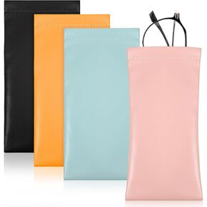 4pcs Soft Glasses Case for Women,Top Squeeze Sunglasses Case Soft,Soft Eyeglass Cases for Women,3.3 × 7Inch Eyeglass Case Soft,Leather Soft Glasses Cases with Velvet Lining,Anti-Scratch Dropout